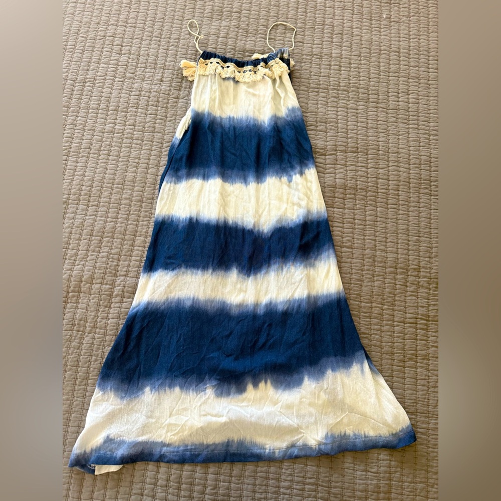 Little Baberham Boho Blue and Cream Girls Dress size 7